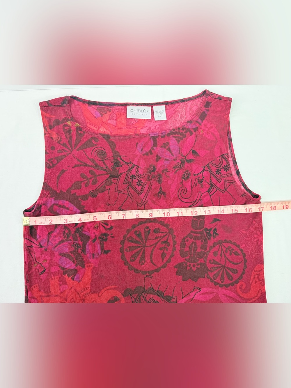 Chico's Travelers Raspberry Printed Three-Piece Set Jacket/Shell/Pants Medium - Picture 14 of 16